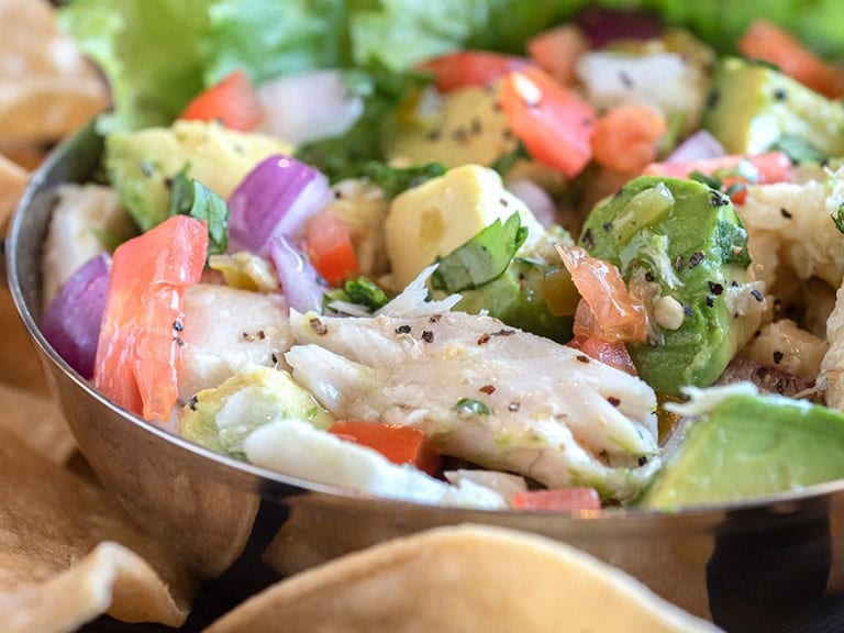 Fresh ceviche appetizer at Sea island Shrimp House where you can also get oysters and calamari