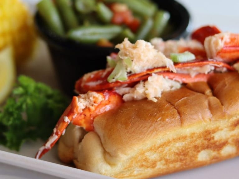 Maine style lobster roll at Sea Island Shrimp House where you can also get crab boils, grilled salmon, shrimp and fresh fish