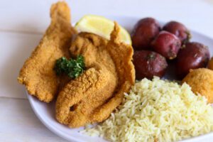 Fried catfish and rice