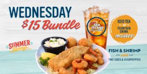 Seafood combo with an iced tea or fountain drink for $15