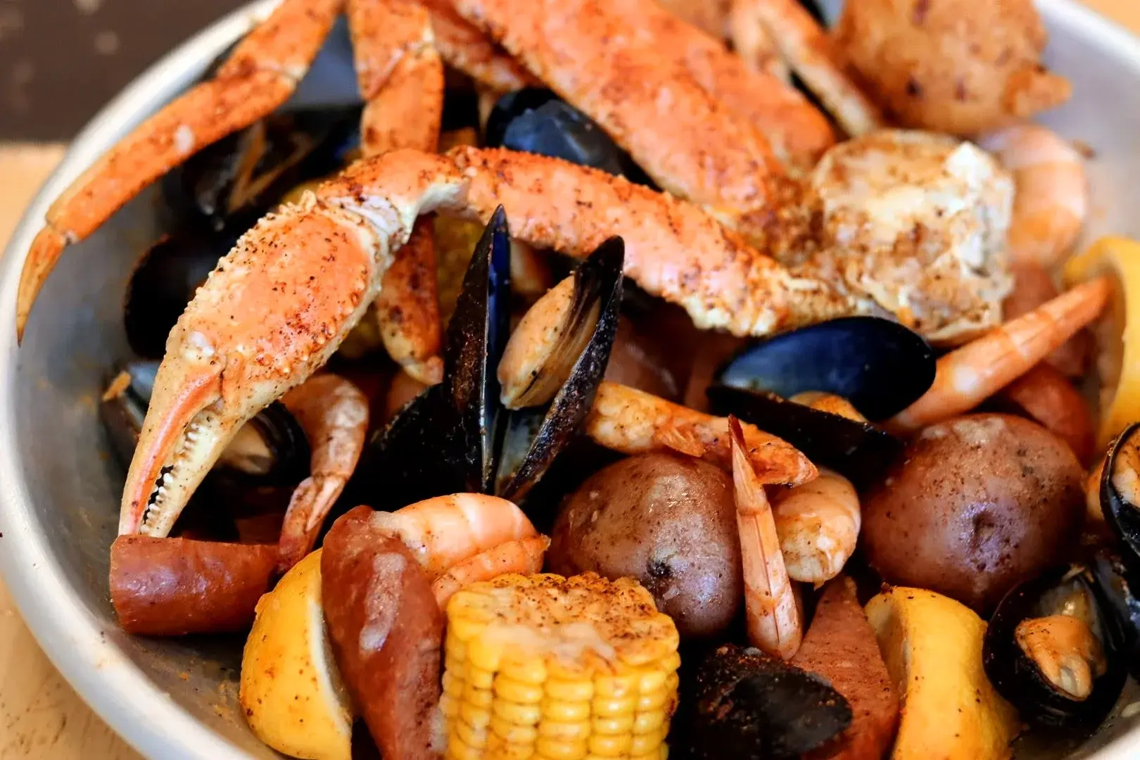 Here's what you get in the seafood boil. Napkins required.